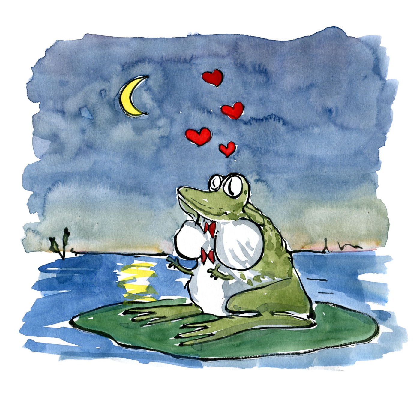 frø som synger hjerter ud i natten tegning af frits ahlefeldt